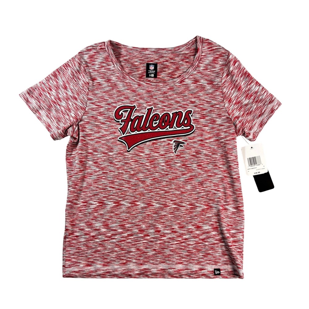 New Era Atlanta Falcons NFL Womens Red Space Dye Glitter T-Shirt Size M New